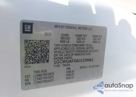 2018 Chevrolet Express 2500 Work Van из США, поврежденный, VIN 1GCWGAFG8J1339861